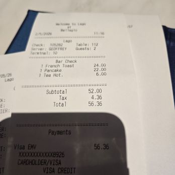 Lago - Bill for 2 - Italian Near Me - Las Vegas, Nevada