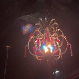 a chandelier hanging from the ceiling