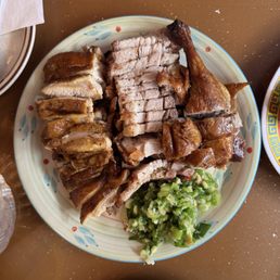 Dobe & Andy mediocre Large BBQ Meat Plate (Chicken, Pork, Duck) - Best part the scallions on side Dobe & Andy mediocre Large BBQ Meat Plate (Chicken, Pork, Duck) - Best part the scallions on side