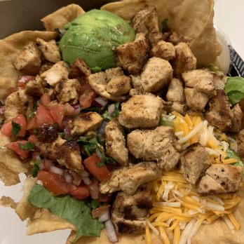 The Original Tops - Tops Tostada Salad with chicken and Italian dressing on the side - Burgers Near Me - Pasadena, California The Original Tops - Tops Tostada Salad with chicken and Italian dressing on the side - Burgers Near Me - Pasadena, California