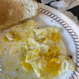 a plate of eggs and toast