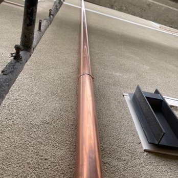 Aesthetic Rain Gutter - Custom copper downspout. No downspout before. - Gutter Services Near Me Aesthetic Rain Gutter - Custom copper downspout. No downspout before. - Gutter Services Near Me