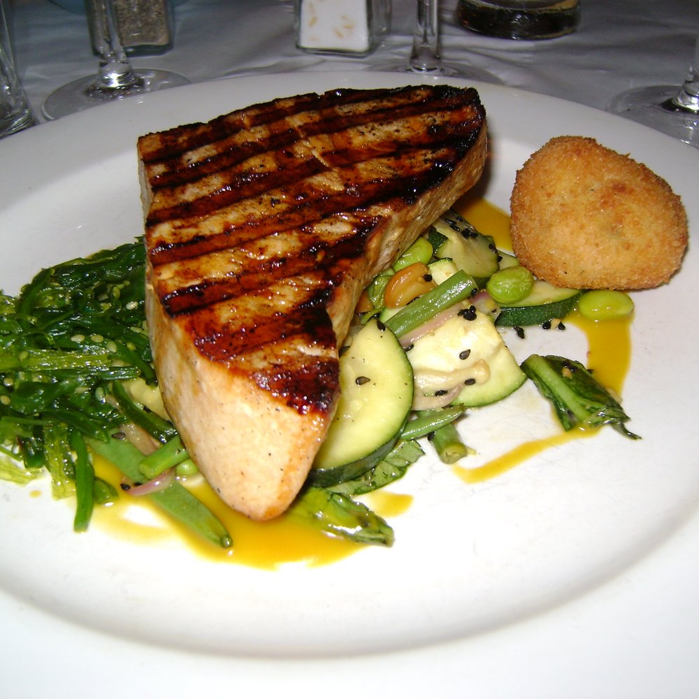 The Wicked Oyster - Grilled salmon with sesame oil and citrus reduction - Seafood Near Me - Wellfleet, Massachusetts