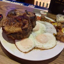 Pork chop and eggs! Pork chop and eggs!