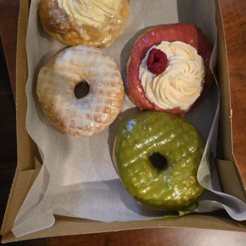 Oliboli Donuts - Meyer lemon, banoffee, matcha glazed, ispahan. Meyer lemon was our favorite! - Donuts Near Me - Tustin, California Oliboli Donuts - Meyer lemon, banoffee, matcha glazed, ispahan. Meyer lemon was our favorite! - Donuts Near Me - Tustin, California