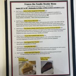 Franco the Foodie - Menu (changes weekly)