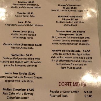 Luna Restaurant - Dessert menu - Italian Near Me - Concord, California
