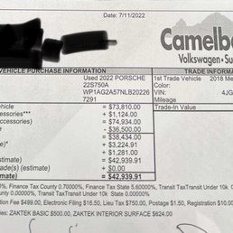Camelback Subaru - Acutual breakdown of costs showing full sticker and trade in less than what they stated - Car Dealers Near Me - Phoenix, Arizona