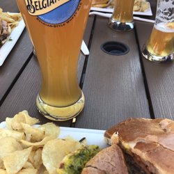 Double cheeseburger with Blue Moon tap beer