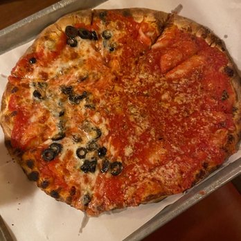 Modern Apizza - American Cheese Pizza with olive and traditional Plain Pizza - Pizza Near Me - New Haven, Connecticut