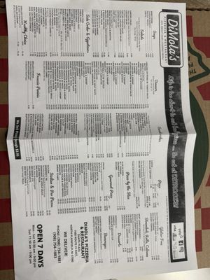 Menu photo 1 Di Mola's Pizza and Restaurant North Plainfield, NJ Menu photo 1 Di Mola's Pizza and Restaurant North Plainfield, NJ