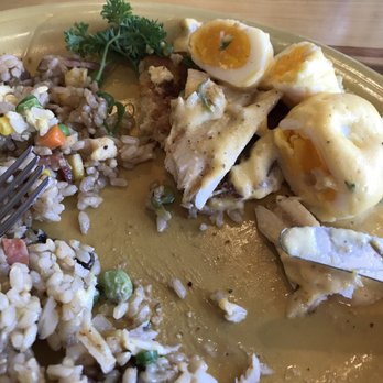 Coconut's Fish Cafe - Kamaole - Mahi mahi eggs benedict with fried rice was really bad, super bland and hardboiled eggs, really? - Seafood Near Me - Kihei, Hawaii