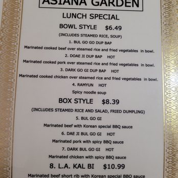 Asiana Garden Restaurant - menu - Korean Near Me - Memphis, Tennessee