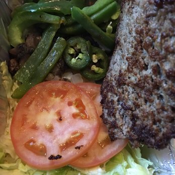 Five Guys - Bottom of hamburger bowl with lettuce, tomato, grilled onion, grilled mushrooms, grilled pepper and grilled jalapeño - Burgers Near Me - Charlotte, North Carolina