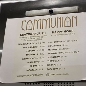 Communion - Hours - Desserts Near Me - San Diego, California Communion - Hours - Desserts Near Me - San Diego, California