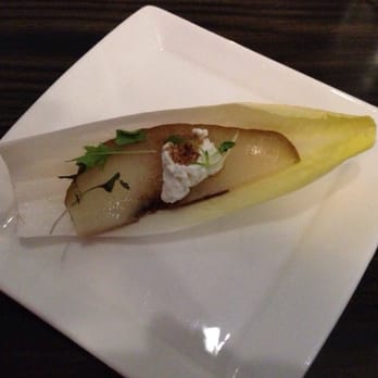 Fish Restaurant + Bar - Complements of the chef. Appetizer of a napa leaf, pear, balsamic, and goat cheese - New American Near Me - Stamford, Connecticut