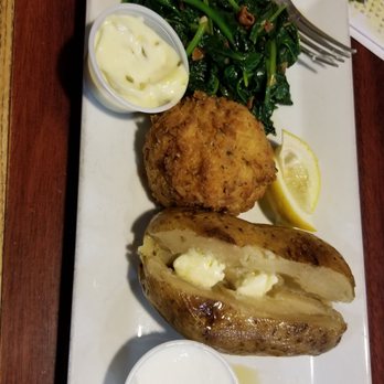 Fire Station 1 - Crab Cake Platter with Baked Potato and Spinach with Bacon - Bars Near Me - Silver Spring, Maryland