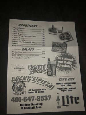 Menu photo 2 Lucky's Bar & Pizza Foster, RI