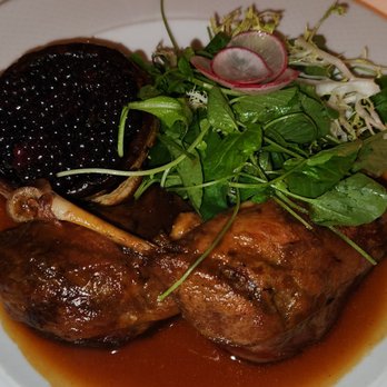 Le Crocodile Restaurant - Duck Confit with a (custard?) tart topped with blackberries. Duck and sauce were to die for. - French Near Me - Vancouver, British Columbia Le Crocodile Restaurant - Duck Confit with a (custard?) tart topped with blackberries. Duck and sauce were to die for. - French Near Me - Vancouver, British Columbia