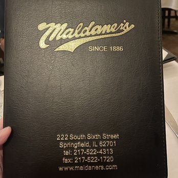Maldaner's Restaurant - Menu cover - American Near Me - Springfield, Illinois