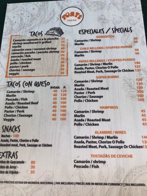Menu photo 2 Tony's Tacos Cabo San Lucas, BCS Menu photo 2 Tony's Tacos Cabo San Lucas, BCS
