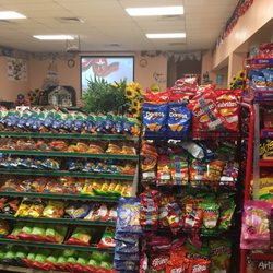 Variety of chips; restaurant on the other side with a big screen tv