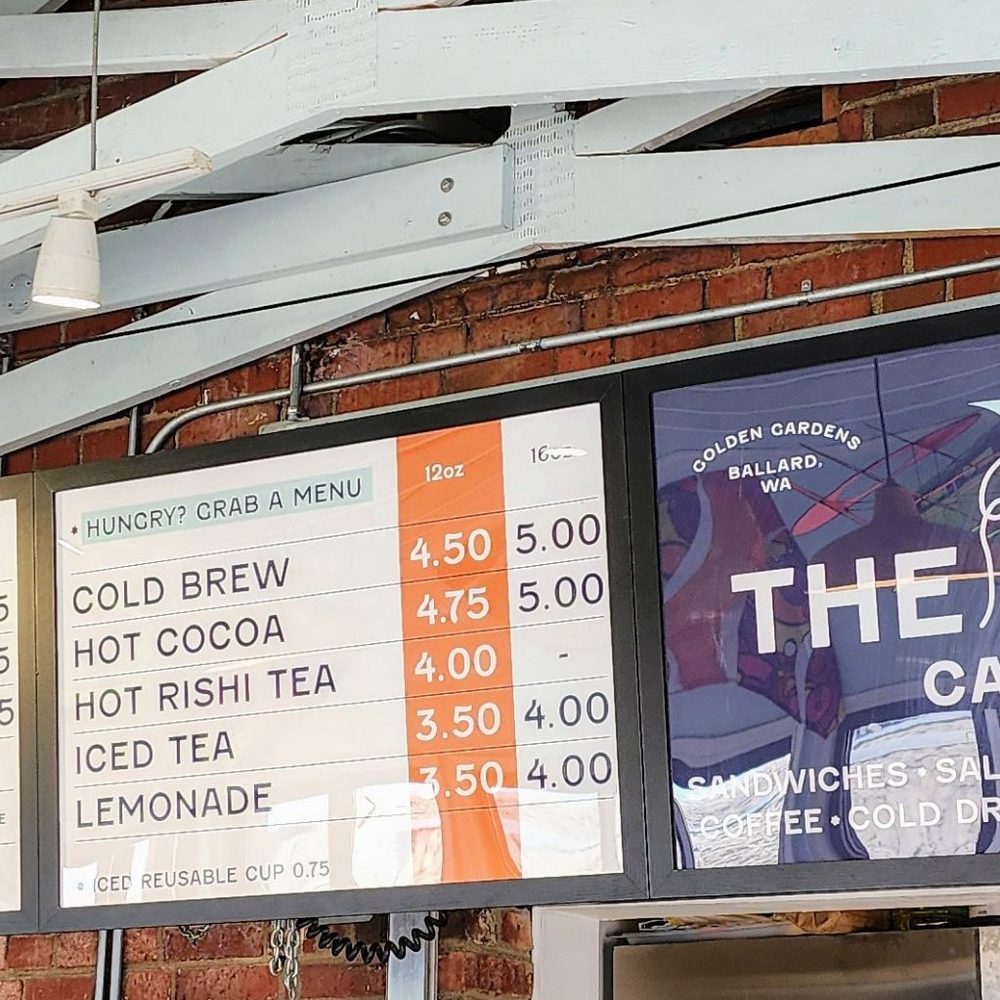 The Kite Cafe - Overhead beverage menu (9/16/24) - Coffee & Tea Near Me - Seattle, Washington