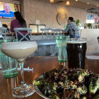 Sobremesa Restaurant & Brewery - Brussel sprout appetizer, espresso martini, and breakfast stout - Brewpubs Near Me - Albuquerque, New Mexico