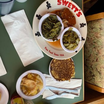 Swett's Restaurant - Meat Loaf, Turnip Greens, Green Beans, Fried Cornbread and Peach Cobbler - Soul Food Near Me - Nashville, Tennessee