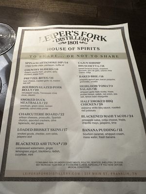Menu photo 1 Leiper's Fork House of Spirits Franklin, TN Menu photo 1 Leiper's Fork House of Spirits Franklin, TN
