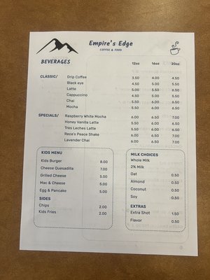 Menu photo 2 Empire's Edge Grill and Coffee Bar Empire, CO Menu photo 2 Empire's Edge Grill and Coffee Bar Empire, CO