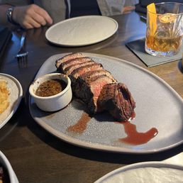 Wagyu Denver steak with black garlic butter sauce