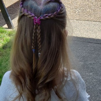 Little Stars Salon - Heart braid with glitter in the shade - Hair Salons Near Me - Beaverton, Oregon Little Stars Salon - Heart braid with glitter in the shade - Hair Salons Near Me - Beaverton, Oregon