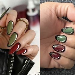 Angel Nails - Did I want the shape on the left? Yes. Is it what I got? Nope. $65 plus tip to be highly unsatisfied. This is what "trying" looks like.