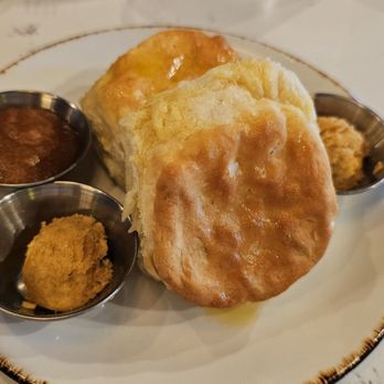 Milk & Honey - Biscuits (3/5) with sweet potato butter (2.5/5) and peach jam (3/5) - Southern Near Me - Chantilly, Virginia