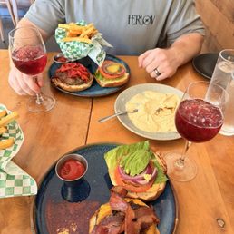 Greek fries, bahche burger, lamb burger, hummus, Greek fries, bahche burger, lamb burger, hummus,