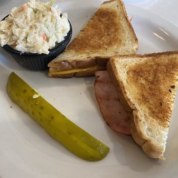 Fountain Diner - Grilled cheese w/ ham, a side of slaw, & a pickle - Diners Near Me - Hartsdale, New York Fountain Diner - Grilled cheese w/ ham, a side of slaw, & a pickle - Diners Near Me - Hartsdale, New York