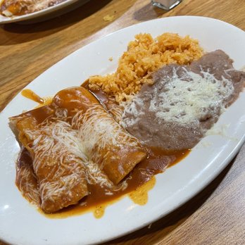 Los Potros - Cheese enchiladas with rice and beans. Beans had a good flavor. - Mexican Near Me - Tracy, California