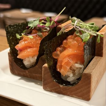 Sushi K - Salmon with Ikura hand roll - Sushi Bars Near Me - Beverly Hills, California Sushi K - Salmon with Ikura hand roll - Sushi Bars Near Me - Beverly Hills, California