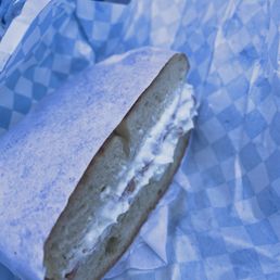 Plain bagel with plain cream cheese and lox Plain bagel with plain cream cheese and lox
