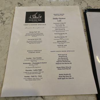 Ocean Ink - Menu - Seafood Near Me - Tampa, Florida