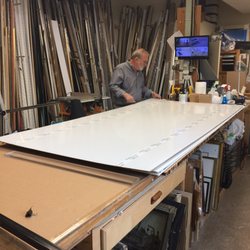 Earls Court Gallery - Original owner Bob framing a 9'x4' pastel. Getting the plexi ready.