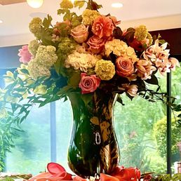 Floral arrangement in buffet room Floral arrangement in buffet room