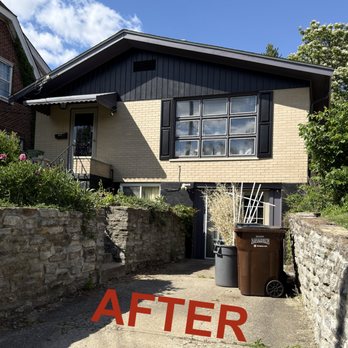 Premier Painting PP - Freshly painted front of house. Trim is light gray and exterior is black. - Painters Near Me - Cincinnati, Ohio