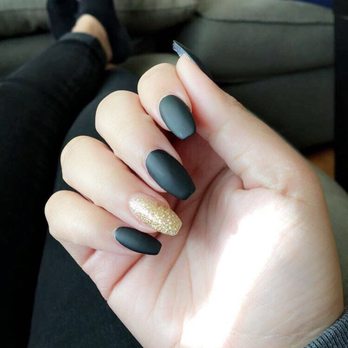 Sunset Nails - Matte black and gold accent nails. - Nail Salons Near Me - San Francisco, California Sunset Nails - Matte black and gold accent nails. - Nail Salons Near Me - San Francisco, California