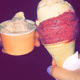Nutella and Italian cookies on the left and hazelnut and a scoop of dairy free raspberry. Nutella and Italian cookies on the left and hazelnut and a scoop of dairy free raspberry.