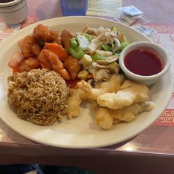 China Delight Restaurant & Lounge - Combination #3. Fried Shrimp, Sweet and Sour Pork, Chicken Cow Mein and Fried Rice