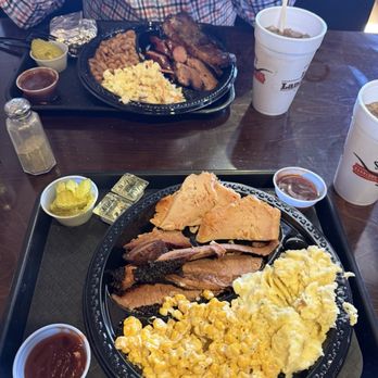 Sharons BBQ South - Our lunch pates. Try the Jalapeno Corn! Potato salad was good and don't miss the peach cobbler! - Barbeque Near Me - Abilene, Texas Sharons BBQ South - Our lunch pates. Try the Jalapeno Corn! Potato salad was good and don't miss the peach cobbler! - Barbeque Near Me - Abilene, Texas
