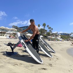 Preparing for a lesson for a dude and his lady, Laguna Beach California