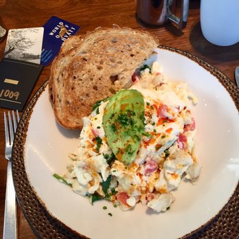 Blue Duck Tavern - DEC 2017 Jumbo Crab Lump w Egg Whites, Tomato, Baby Spinach, Avocado, Cream Cheese, Multigrain Bread ($19)  Delightful contrast of textures. - New American Near Me - Washington, DC, District of Columbia